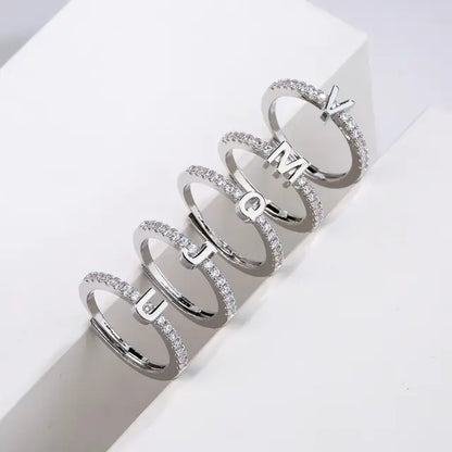 Adjustable Initial Open Ring | Women's Zirconia Letter Ring