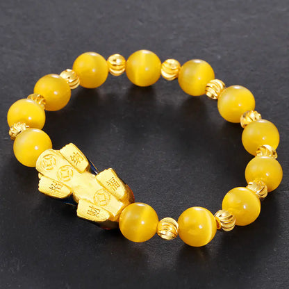 Buddha Bead Bracelet with Gold Chain & Pi Xiu Fortune Beads - Spiritual Wealth Bracelet