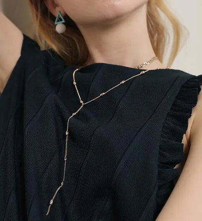 Layered Women's Sweater Chain with Copper Beads