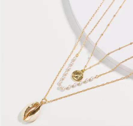 Trendy Layered Shell Necklace with Pearl Letter Pendant