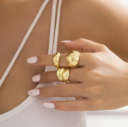Glossy Metal Texture Ring Set | Stackable Statement Rings