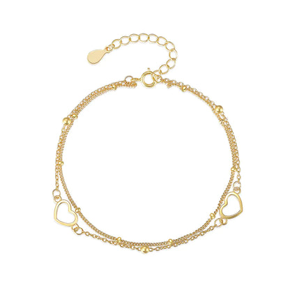 S925 Sterling Silver Double Layer Heart Bracelet - Elegant Love Bracelet for Women