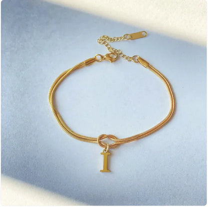 Personalized Initial Love Knot Bracelet for Women - Gold Silver Titanium Steel Snake Chain A-Z Letter Charm Bracelet