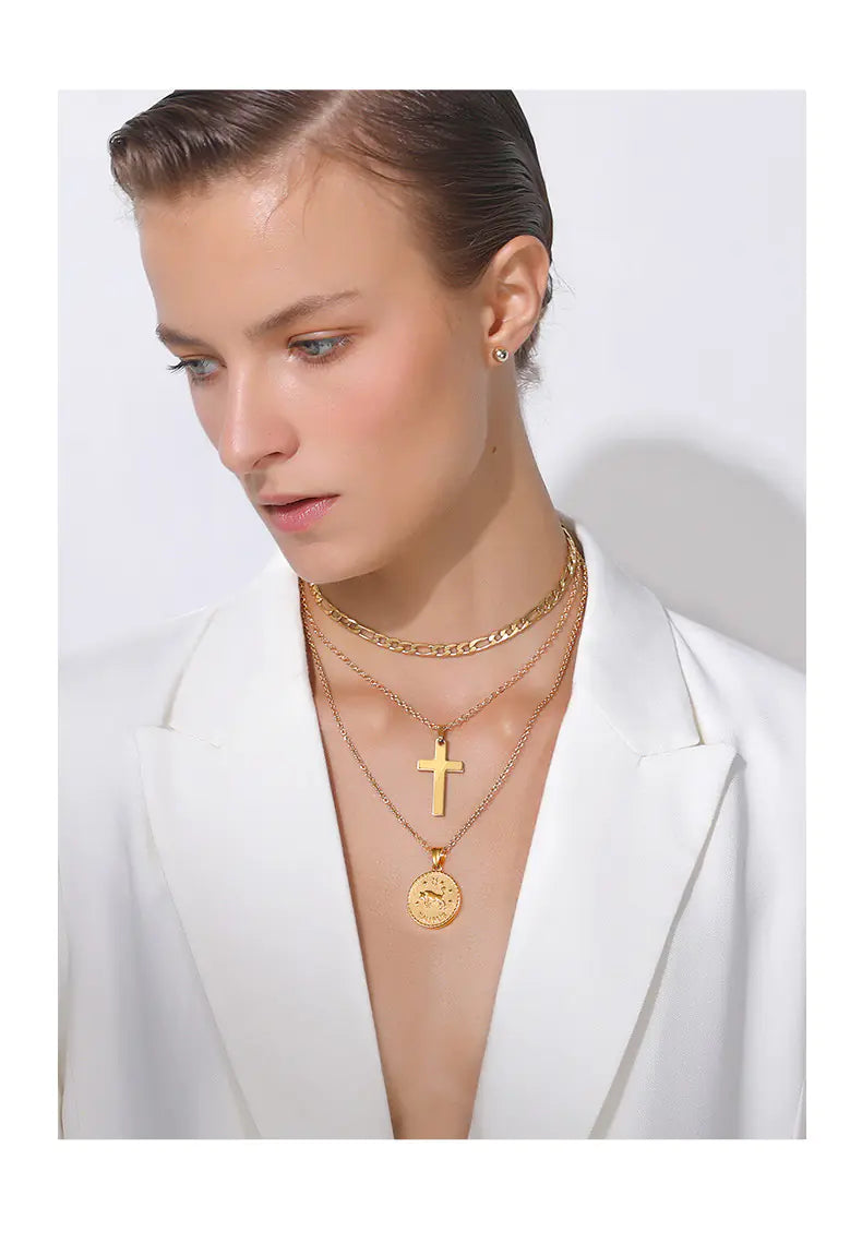 Gold Zodiac Necklace with Custom Engraved Coin Pendant | 12 Zodiac Signs