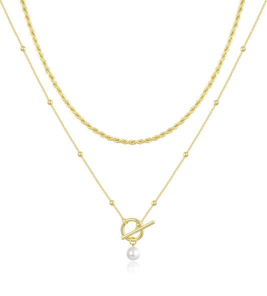 Jewlpire 14k Plated Gold Layered Necklaces for Women Gold Necklace Set Cuban Link Snake Chain Paperclip Layered Chains Twisted Rope and Twisted Chain Trendy Layering Necklace