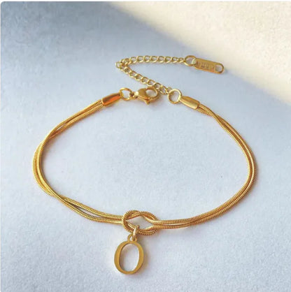 Personalized Initial Love Knot Bracelet for Women - Gold Silver Titanium Steel Snake Chain A-Z Letter Charm Bracelet