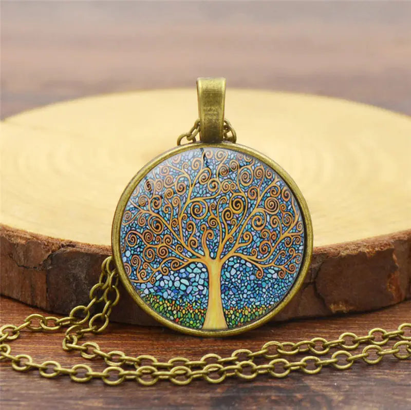 Tree of Life Gemstone Pendant Necklace with Tassels