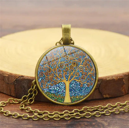 Tree of Life Gemstone Pendant Necklace with Tassels