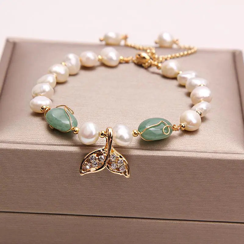 Dolphin Fishtail Pearl Bracelet for Women - Luxury Handmade Crystal Jewelry