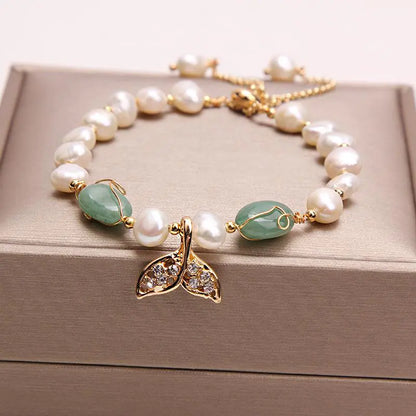 Dolphin Fishtail Pearl Bracelet for Women - Luxury Handmade Crystal Jewelry