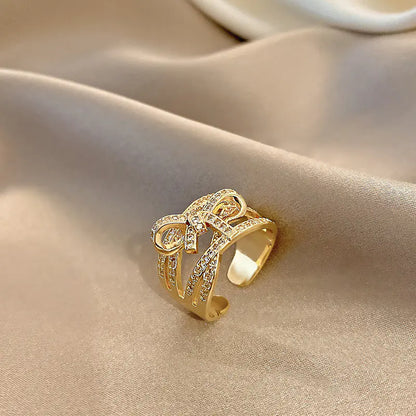 Adjustable Women's Micro-Inlaid Butterfly Ring | Gold Electroplated Open Design