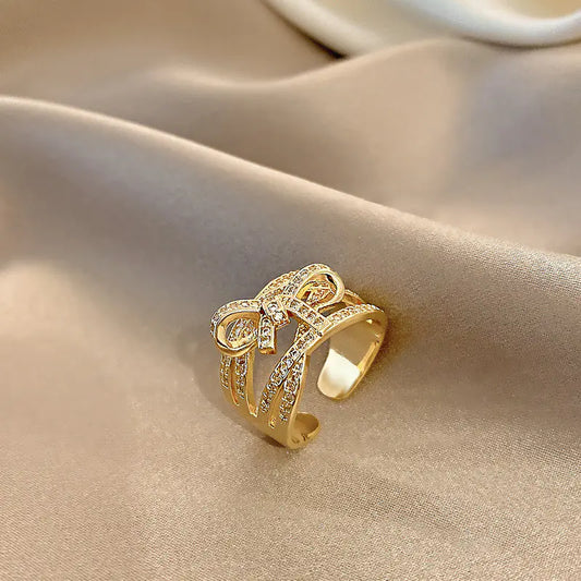 Adjustable Women's Micro-Inlaid Butterfly Ring | Gold Electroplated Open Design