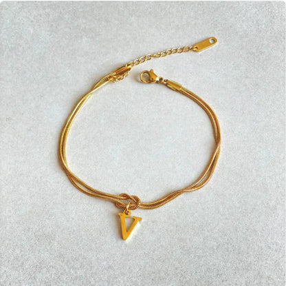 Personalized Initial Love Knot Bracelet for Women - Gold Silver Titanium Steel Snake Chain A-Z Letter Charm Bracelet