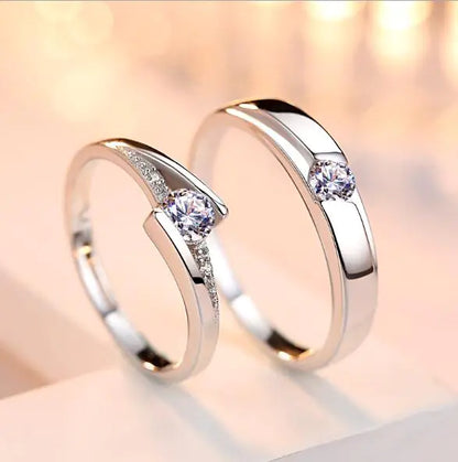 Couple Adjustable 925 Silver Imitation Diamond Rings
