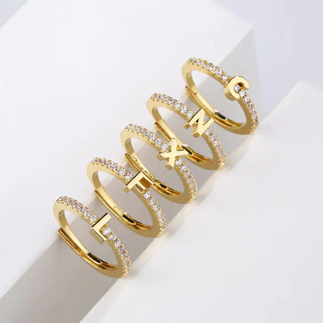 Adjustable Initial Open Ring | Women's Zirconia Letter Ring