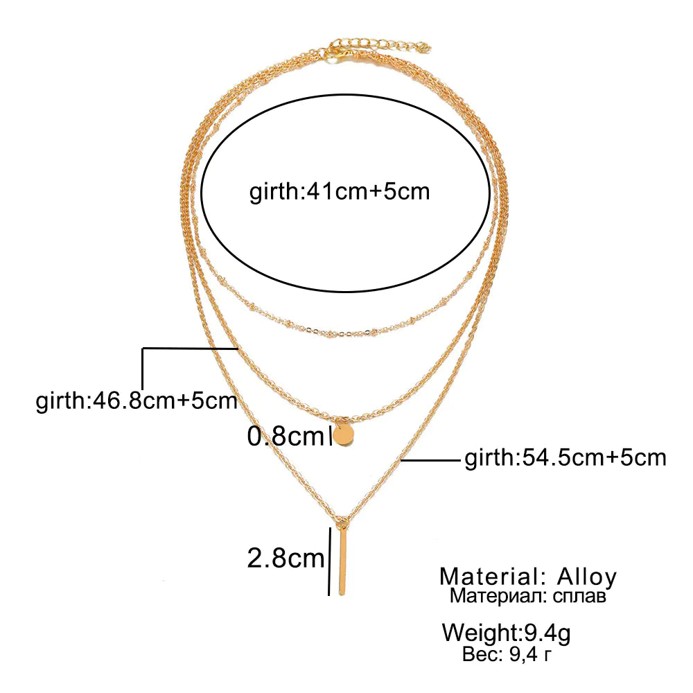 Layered Necklace with Copper Bead Chain and Sequin Bar