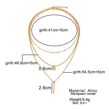 Layered Necklace with Copper Bead Chain and Sequin Bar