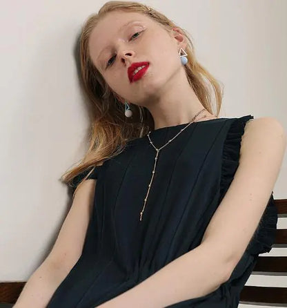 Layered Women's Sweater Chain with Copper Beads