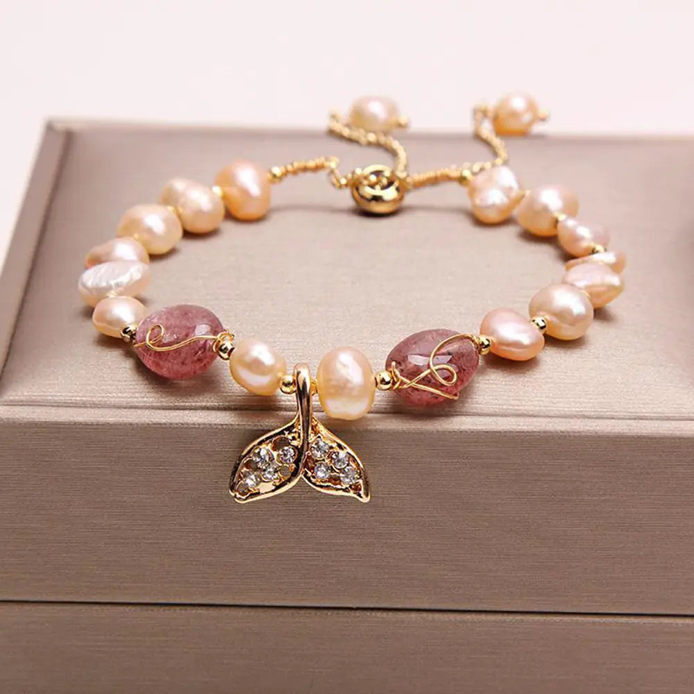 Dolphin Fishtail Pearl Bracelet for Women - Luxury Handmade Crystal Jewelry