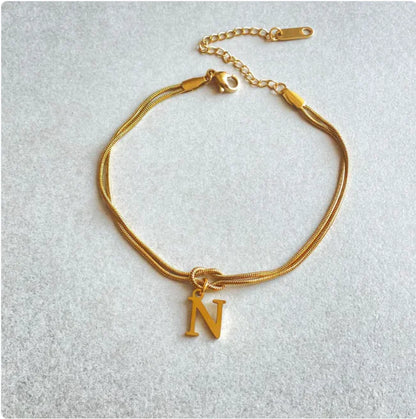 Personalized Initial Love Knot Bracelet for Women - Gold Silver Titanium Steel Snake Chain A-Z Letter Charm Bracelet