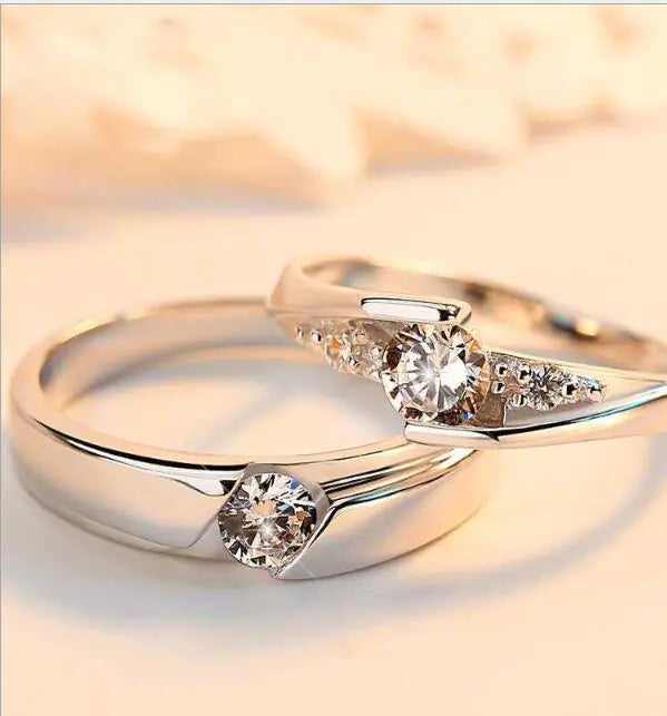 Couple Adjustable 925 Silver Imitation Diamond Rings