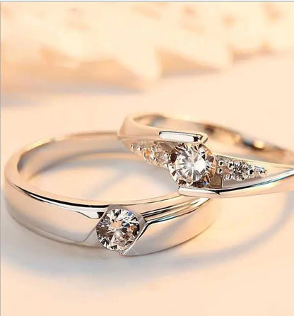 Couple Adjustable 925 Silver Imitation Diamond Rings
