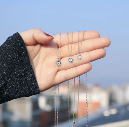 Eye of the Demon Evil Eye Pendant Necklace for Women – Minimal Geometric Silver Plated Chain (Platinum, Rose Gold, Gold)