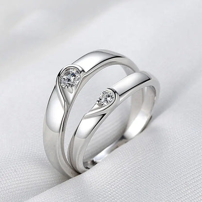 2PCS Adjustable Love Heart Wedding Rings for Couples