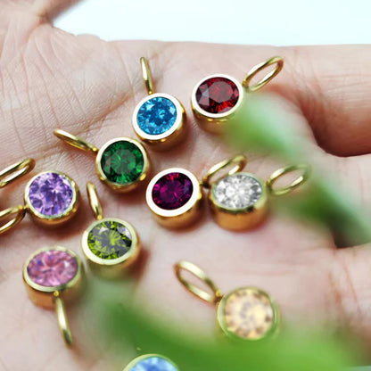 8mm Birthstone Pendant - Stainless Steel Charm for Necklace & DIY Jewelry