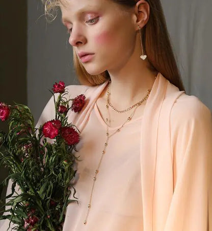 Layered Women's Sweater Chain with Copper Beads