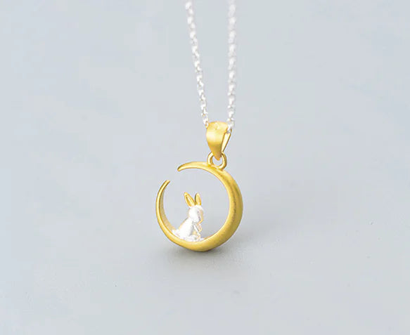 Custom Cute Forest Moon Rabbit Pendant Necklace 925 Silver