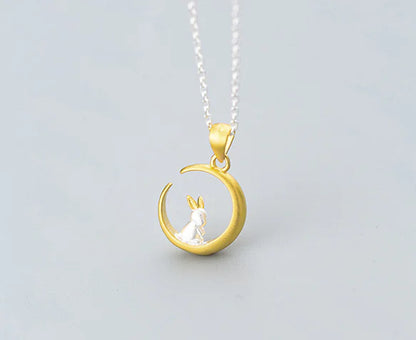 Custom Cute Forest Moon Rabbit Pendant Necklace 925 Silver