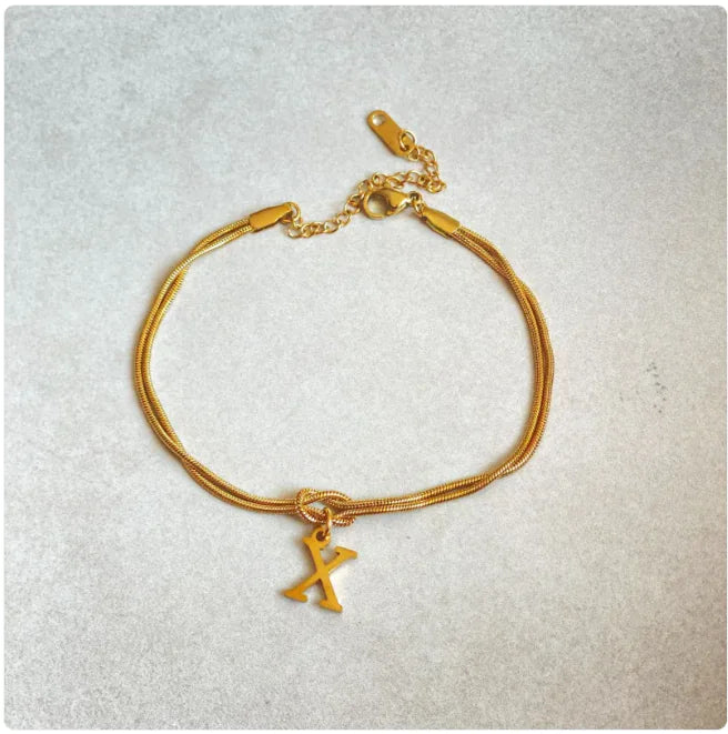 Personalized Initial Love Knot Bracelet for Women - Gold Silver Titanium Steel Snake Chain A-Z Letter Charm Bracelet