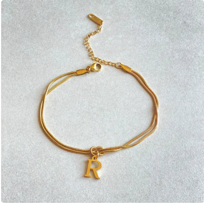 Personalized Initial Love Knot Bracelet for Women - Gold Silver Titanium Steel Snake Chain A-Z Letter Charm Bracelet