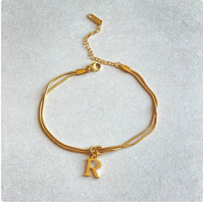 Personalized Initial Love Knot Bracelet for Women - Gold Silver Titanium Steel Snake Chain A-Z Letter Charm Bracelet