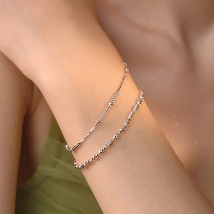 925 Sterling Silver Geometric Cut Rice Ball Bracelet - Handcrafted Jewelry