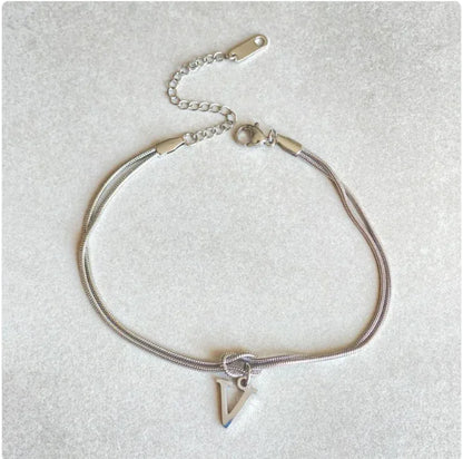 Personalized Initial Love Knot Bracelet for Women - Gold Silver Titanium Steel Snake Chain A-Z Letter Charm Bracelet