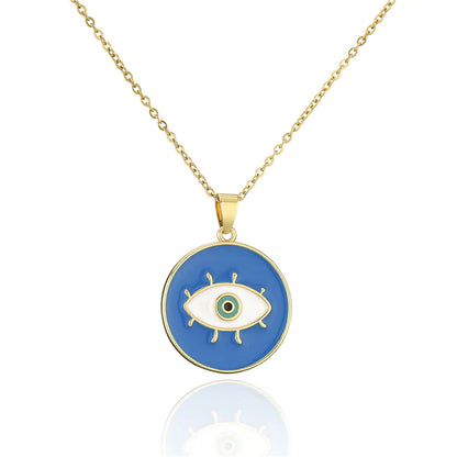 Jasimkiss 18k Gold Plated Evil Eye Enamel Pendant Necklace – Adjustable Lucky Amulet Jewelry for Women, 18" + 2" Extender (Blue)