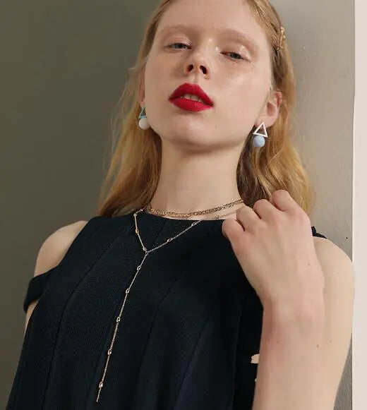 Layered Women's Sweater Chain with Copper Beads