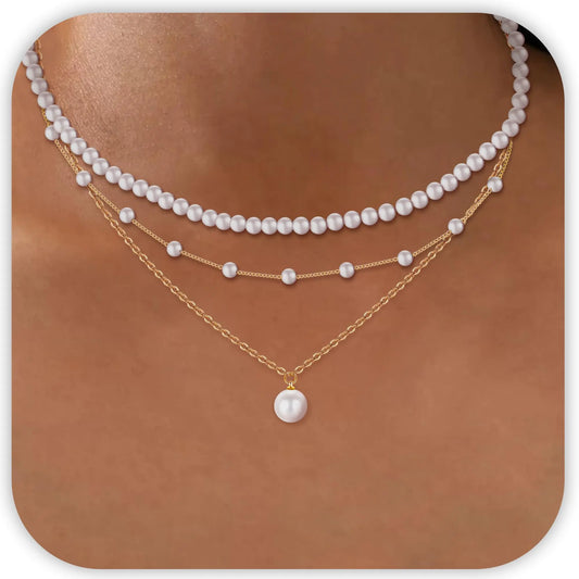 PEALICIOUS Pearl Necklaces for Women Set Dainty Pearl Choker 14K Gold Layered Necklace White Pearl Necklace Pendant Gold Jewelry Set Trendy Necklaces for Teen Girls Valentine Gifts Wedding Jewelry