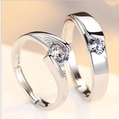 Couple Adjustable 925 Silver Imitation Diamond Rings