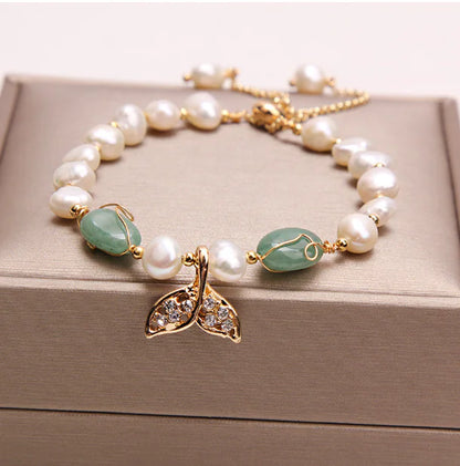 Dolphin Fishtail Pearl Bracelet for Women - Luxury Handmade Crystal Jewelry