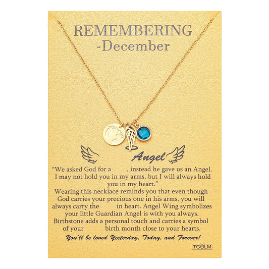 Memorial Miscarriage Gift Necklace - Guardian Angel Footprint Pendant with December Birthstone for Grieving Mothers