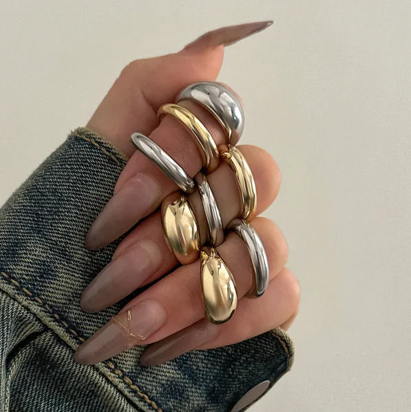 Glossy Metal Texture Ring Set | Stackable Statement Rings