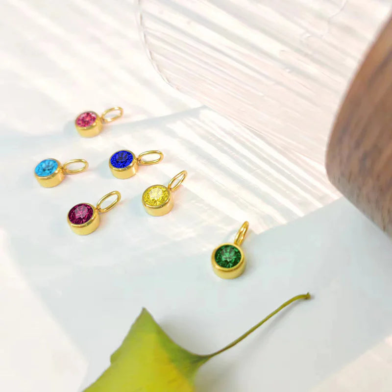 8mm Birthstone Pendant - Stainless Steel Charm for Necklace & DIY Jewelry