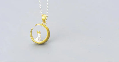 Custom Cute Forest Moon Rabbit Pendant Necklace 925 Silver