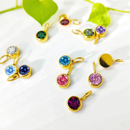 8mm Birthstone Pendant - Stainless Steel Charm for Necklace & DIY Jewelry