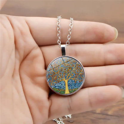 Tree of Life Gemstone Pendant Necklace with Tassels