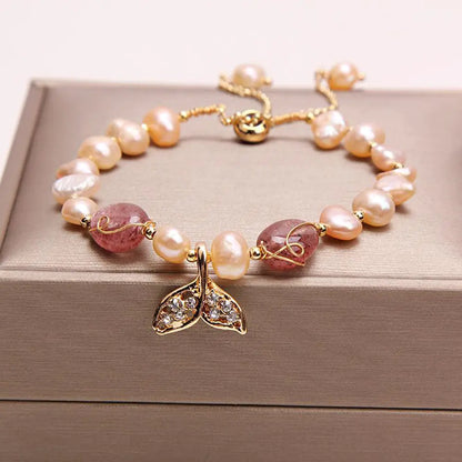 Dolphin Fishtail Pearl Bracelet for Women - Luxury Handmade Crystal Jewelry