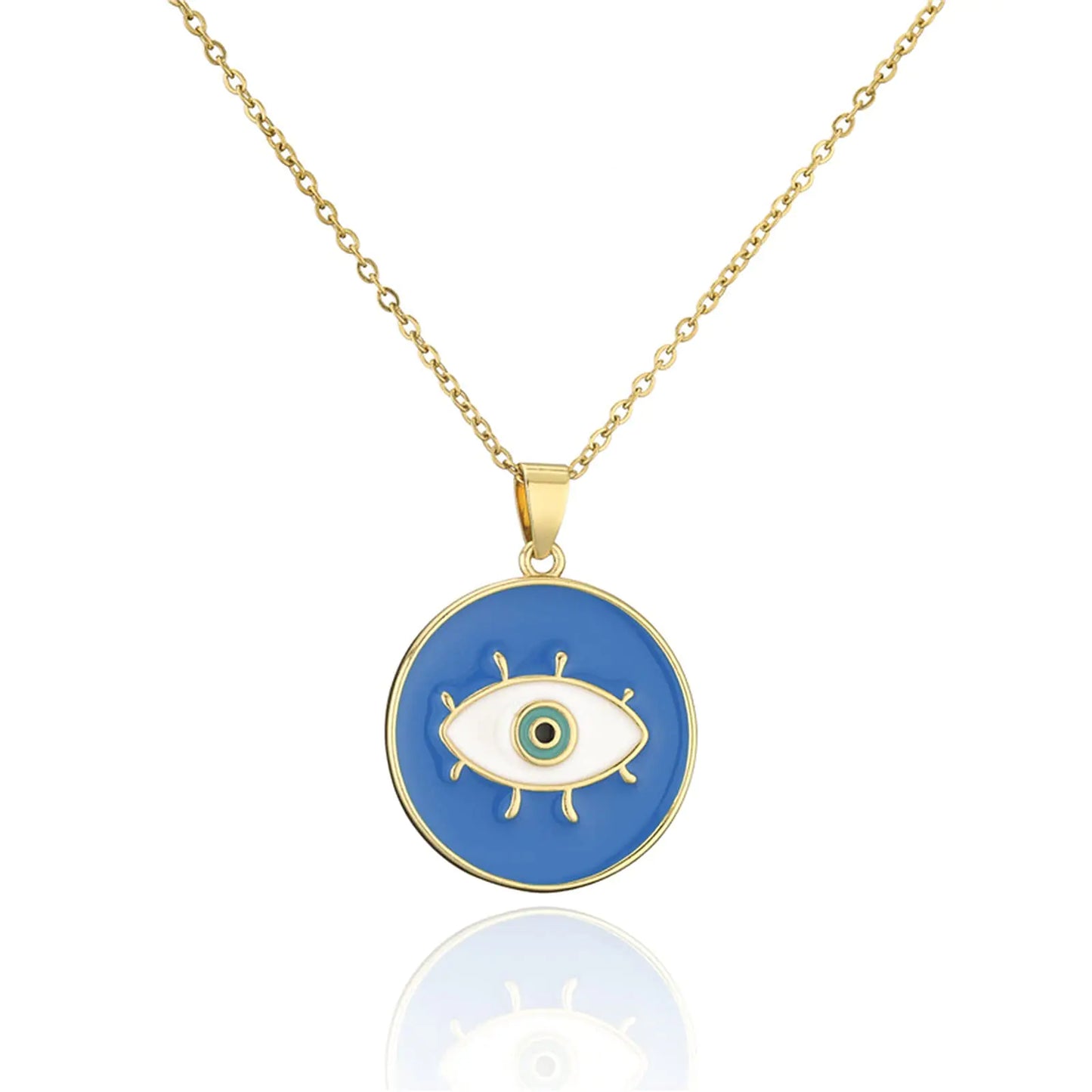 Jasimkiss 18k Gold Plated Evil Eye Enamel Pendant Necklace – Adjustable Lucky Amulet Jewelry for Women, 18" + 2" Extender (Blue)